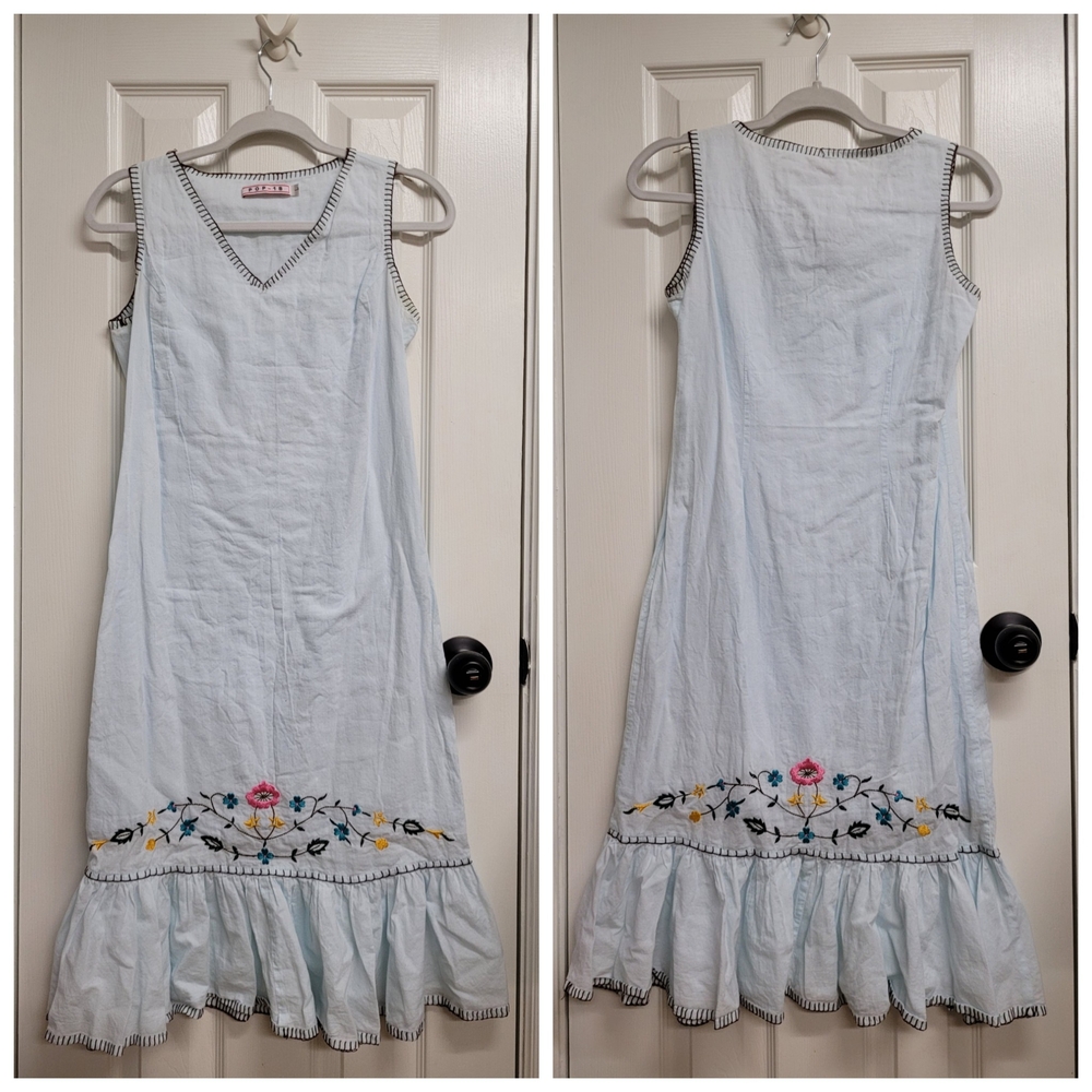 Embroidered Sleeveless Dress with Floral Hem